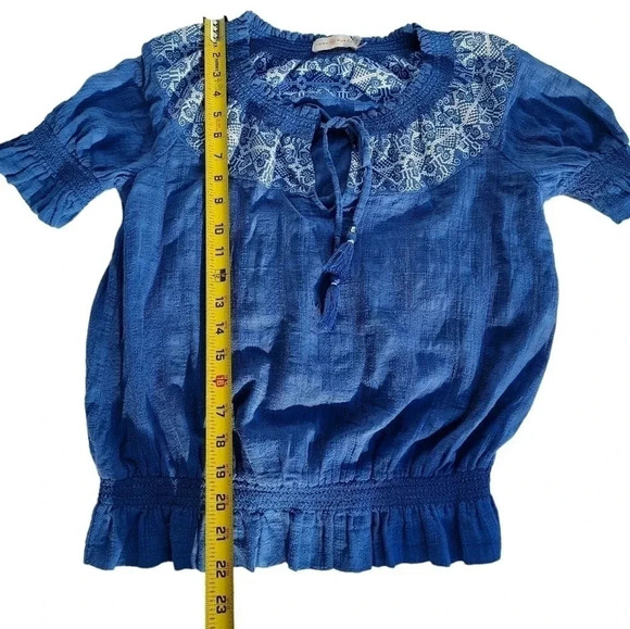 Tory Burch Blue Womens Blouse with Tassels Tie S/P 100%Cotton - Picture 8 of 12